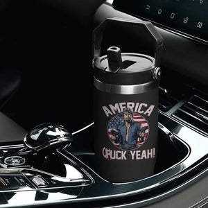 America Chuck Yeah Legendary Action Hero Flip Straw Tumbler Patriotic USA Flag Tribute 4th of July Freedom Humor TS02 Print Your Wear