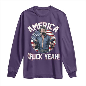 America Chuck Yeah Legendary Action Hero Long Sleeve Shirt Patriotic USA Flag Tribute 4th of July Freedom Humor TS02 Purple Print Your Wear