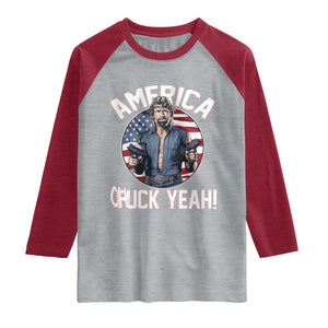 America Chuck Yeah Legendary Action Hero Raglan Shirt Patriotic USA Flag Tribute 4th of July Freedom Humor TS02 Heather Gray Heather Red Print Your Wear