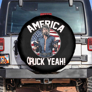 America Chuck Yeah Legendary Action Hero Spare Tire Cover Patriotic USA Flag Tribute 4th of July Freedom Humor TS02 No hole Black Print Your Wear