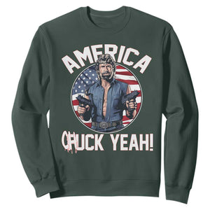 America Chuck Yeah Legendary Action Hero Sweatshirt Patriotic USA Flag Tribute 4th of July Freedom Humor TS02 Dark Forest Green Print Your Wear