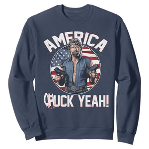 America Chuck Yeah Legendary Action Hero Sweatshirt Patriotic USA Flag Tribute 4th of July Freedom Humor TS02 Navy Print Your Wear