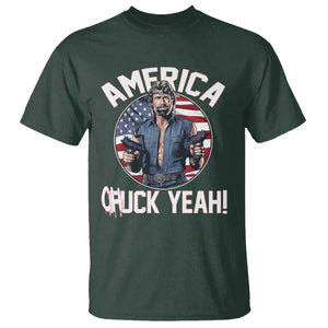 America Chuck Yeah Legendary Action Hero T Shirt Patriotic USA Flag Tribute 4th of July Freedom Humor TS02 Dark Forest Green Print Your Wear