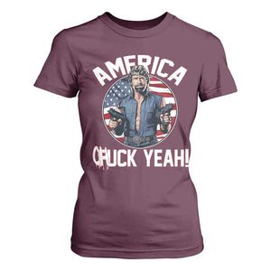 America Chuck Yeah Legendary Action Hero T Shirt For Women Patriotic USA Flag Tribute 4th of July Freedom Humor TS02 Maroon Print Your Wear