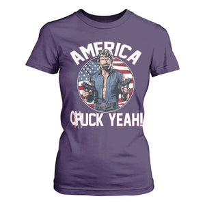 America Chuck Yeah Legendary Action Hero T Shirt For Women Patriotic USA Flag Tribute 4th of July Freedom Humor TS02 Purple Print Your Wear