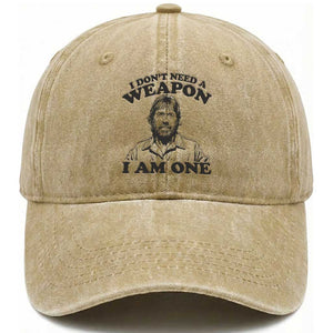 Funny Tough Guy Chuck Meme Washed Cotton Baseball Cap I Dont Need a Weapon I Am One Retro Action Legend Parody TS02 Print Your Wear