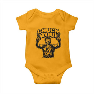 Chuck You Funny Action Legend Baby Onesie Tough Guy Meme Dual Guns Retro Humor for Patriotic Fans TS02 Gold Print Your Wear