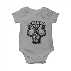 Chuck You Funny Action Legend Baby Onesie Tough Guy Meme Dual Guns Retro Humor for Patriotic Fans TS02 Sport Gray Print Your Wear