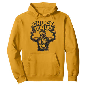 Chuck You Funny Action Legend Hoodie Tough Guy Meme Dual Guns Retro Humor for Patriotic Fans TS02 Gold Print Your Wear
