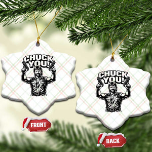 Chuck You Funny Action Legend Ceramic Ornament Tough Guy Meme Dual Guns Retro Humor for Patriotic Fans TS02 Print Your Wear