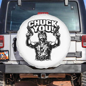 Chuck You Funny Action Legend Spare Tire Cover Tough Guy Meme Dual Guns Retro Humor for Patriotic Fans TS02 No hole White Print Your Wear