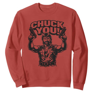 Chuck You Funny Action Legend Sweatshirt Tough Guy Meme Dual Guns Retro Humor for Patriotic Fans TS02 Red Print Your Wear