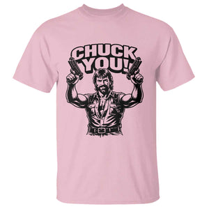 Chuck You Funny Action Legend T Shirt Tough Guy Meme Dual Guns Retro Humor for Patriotic Fans TS02 Light Pink Print Your Wear