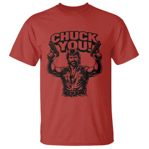 Chuck You Funny Action Legend T Shirt Tough Guy Meme Dual Guns Retro Humor for Patriotic Fans TS02 Red Print Your Wear