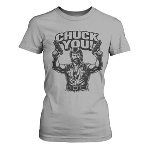 Chuck You Funny Action Legend T Shirt For Women Tough Guy Meme Dual Guns Retro Humor for Patriotic Fans TS02 Sport Gray Print Your Wear