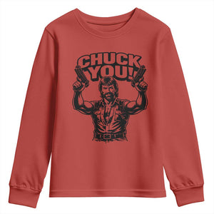 Chuck You Funny Action Legend Youth Sweatshirt Tough Guy Meme Dual Guns Retro Humor for Patriotic Fans TS02 Red Print Your Wear