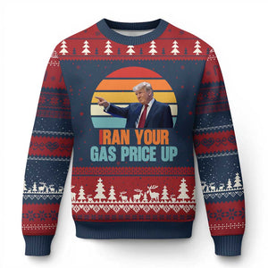 IRan Your Gas Price Up Funny Political Trump Meme Ugly Christmas Sweater Retro Sunset Controversial Politics TS02 Navy Red Print Your Wear