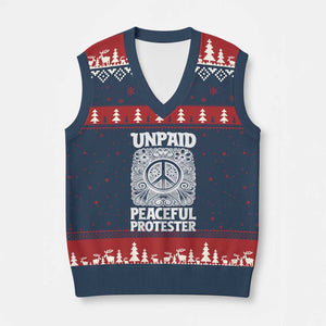 Unpaid Peaceful Protester Vintage Floral Peace V-Neck Knit Sweater Vest Hippie Style Activist Retro Anti War Boho Protest TS02 Navy Red Print Your Wear