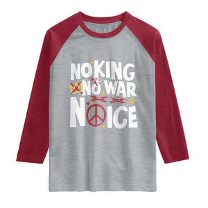 No Kings No Wars No Ice Bold Typography Raglan Shirt Peace Symbol Anti War Activist Human Rights TS02 Heather Gray Heather Red Print Your Wear