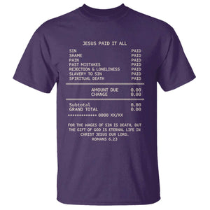Jesus Paid It All Christian Receipt T Shirt Romans 6:23 Faith Message Sin Debt Inspirational Gift TS02 Purple Print Your Wear