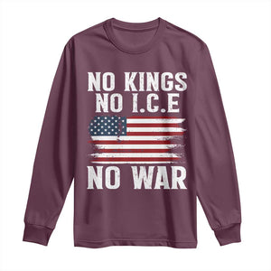 No Wars No Ice No Kings American Flag Long Sleeve Shirt Patriotic Protest Anti War Human Rights TS02 Maroon Print Your Wear