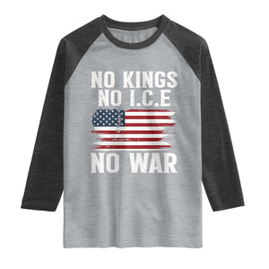 No Wars No Ice No Kings American Flag Raglan Shirt Patriotic Protest Anti War Human Rights TS02 Heather Gray Heather Charcoal Print Your Wear