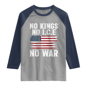 No Wars No Ice No Kings American Flag Raglan Shirt Patriotic Protest Anti War Human Rights TS02 Sport Gray Navy Print Your Wear
