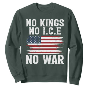 No Wars No Ice No Kings American Flag Sweatshirt Patriotic Protest Anti War Human Rights TS02 Dark Forest Green Print Your Wear