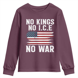 No Wars No Ice No Kings American Flag Youth Sweatshirt Patriotic Protest Anti War Human Rights TS02 Maroon Print Your Wear