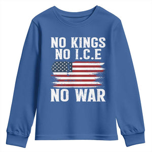 No Wars No Ice No Kings American Flag Youth Sweatshirt Patriotic Protest Anti War Human Rights TS02 Royal Blue Print Your Wear