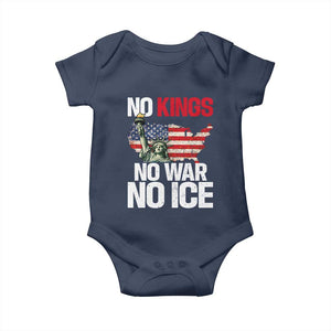 No Kings No Wars No Ice Statue of Liberty Baby Onesie American Flag Patriotic Protest Freedom Democracy TS02 Navy Print Your Wear