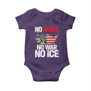 No Kings No Wars No Ice Statue of Liberty Baby Onesie American Flag Patriotic Protest Freedom Democracy TS02 Purple Print Your Wear