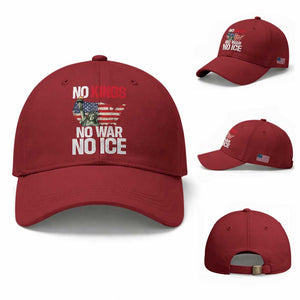No Kings No Wars No Ice Statue of Liberty Baseball Cap American Flag Patriotic Protest Freedom Democracy TS02 Baseball Cap Universal Fit Cherry Red Print Your Wear