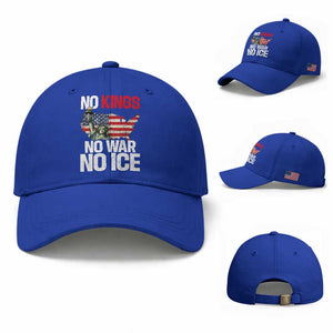 No Kings No Wars No Ice Statue of Liberty Baseball Cap American Flag Patriotic Protest Freedom Democracy TS02 Baseball Cap Universal Fit Royal Blue Print Your Wear