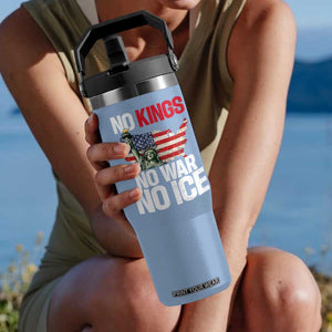 No Kings No Wars No Ice Statue of Liberty Flip Straw Tumbler American Flag Patriotic Protest Freedom Democracy TS02 One Size: 30 oz Light Blue Print Your Wear