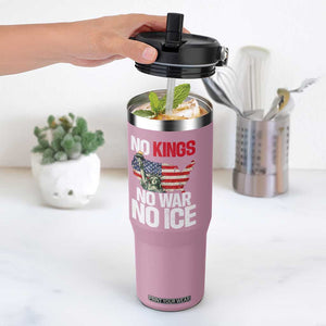 No Kings No Wars No Ice Statue of Liberty Flip Straw Tumbler American Flag Patriotic Protest Freedom Democracy TS02 One Size: 30 oz Light Pink Print Your Wear