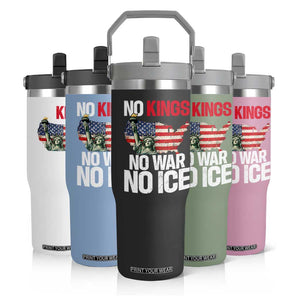 No Kings No Wars No Ice Statue of Liberty Flip Straw Tumbler American Flag Patriotic Protest Freedom Democracy TS02 Print Your Wear