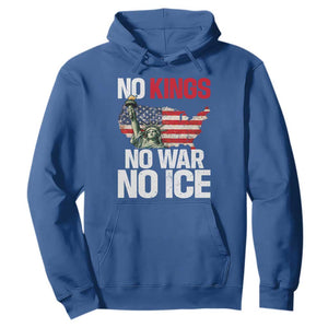 No Kings No Wars No Ice Statue of Liberty Hoodie American Flag Patriotic Protest Freedom Democracy TS02 Royal Blue Print Your Wear
