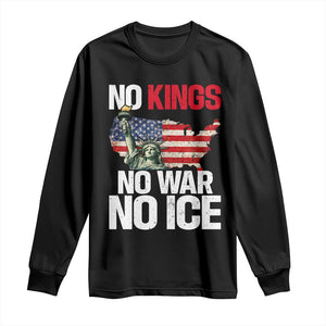 No Kings No Wars No Ice Statue of Liberty Long Sleeve Shirt American Flag Patriotic Protest Freedom Democracy TS02 Black Print Your Wear