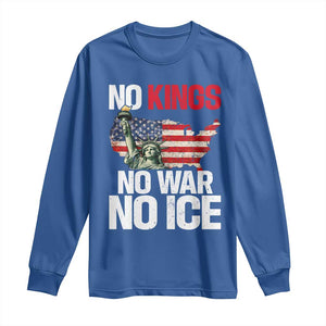 No Kings No Wars No Ice Statue of Liberty Long Sleeve Shirt American Flag Patriotic Protest Freedom Democracy TS02 Royal Blue Print Your Wear