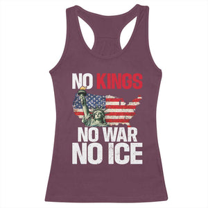 No Kings No Wars No Ice Statue of Liberty Racerback Tank Top American Flag Patriotic Protest Freedom Democracy TS02 Maroon Print Your Wear