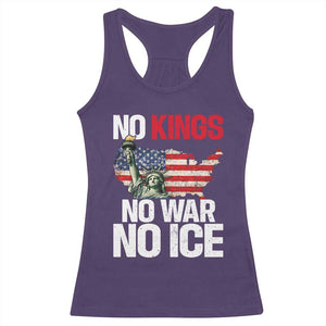 No Kings No Wars No Ice Statue of Liberty Racerback Tank Top American Flag Patriotic Protest Freedom Democracy TS02 Purple Print Your Wear