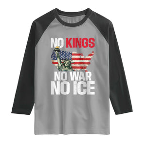 No Kings No Wars No Ice Statue of Liberty Raglan Shirt American Flag Patriotic Protest Freedom Democracy TS02 Sport Gray Black Print Your Wear