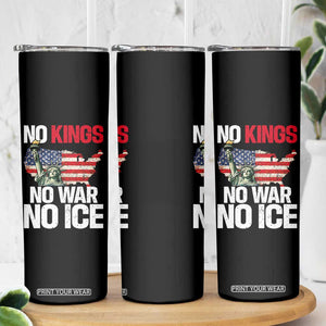 No Kings No Wars No Ice Statue of Liberty Skinny Tumbler American Flag Patriotic Protest Freedom Democracy TS02 Print Your Wear