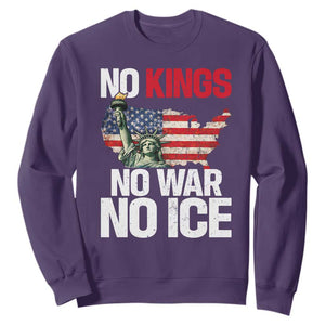 No Kings No Wars No Ice Statue of Liberty Sweatshirt American Flag Patriotic Protest Freedom Democracy TS02 Purple Print Your Wear