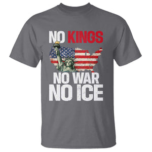 No Kings No Wars No Ice Statue of Liberty T Shirt American Flag Patriotic Protest Freedom Democracy TS02 Charcoal Print Your Wear