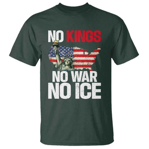 No Kings No Wars No Ice Statue of Liberty T Shirt American Flag Patriotic Protest Freedom Democracy TS02 Dark Forest Green Print Your Wear
