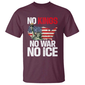 No Kings No Wars No Ice Statue of Liberty T Shirt American Flag Patriotic Protest Freedom Democracy TS02 Maroon Print Your Wear