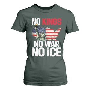 No Kings No Wars No Ice Statue of Liberty T Shirt For Women American Flag Patriotic Protest Freedom Democracy TS02 Dark Forest Green Print Your Wear