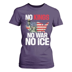 No Kings No Wars No Ice Statue of Liberty T Shirt For Women American Flag Patriotic Protest Freedom Democracy TS02 Purple Print Your Wear